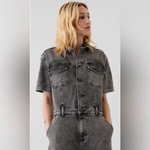 Grey Denim Short-Sleeve Jumpsuit